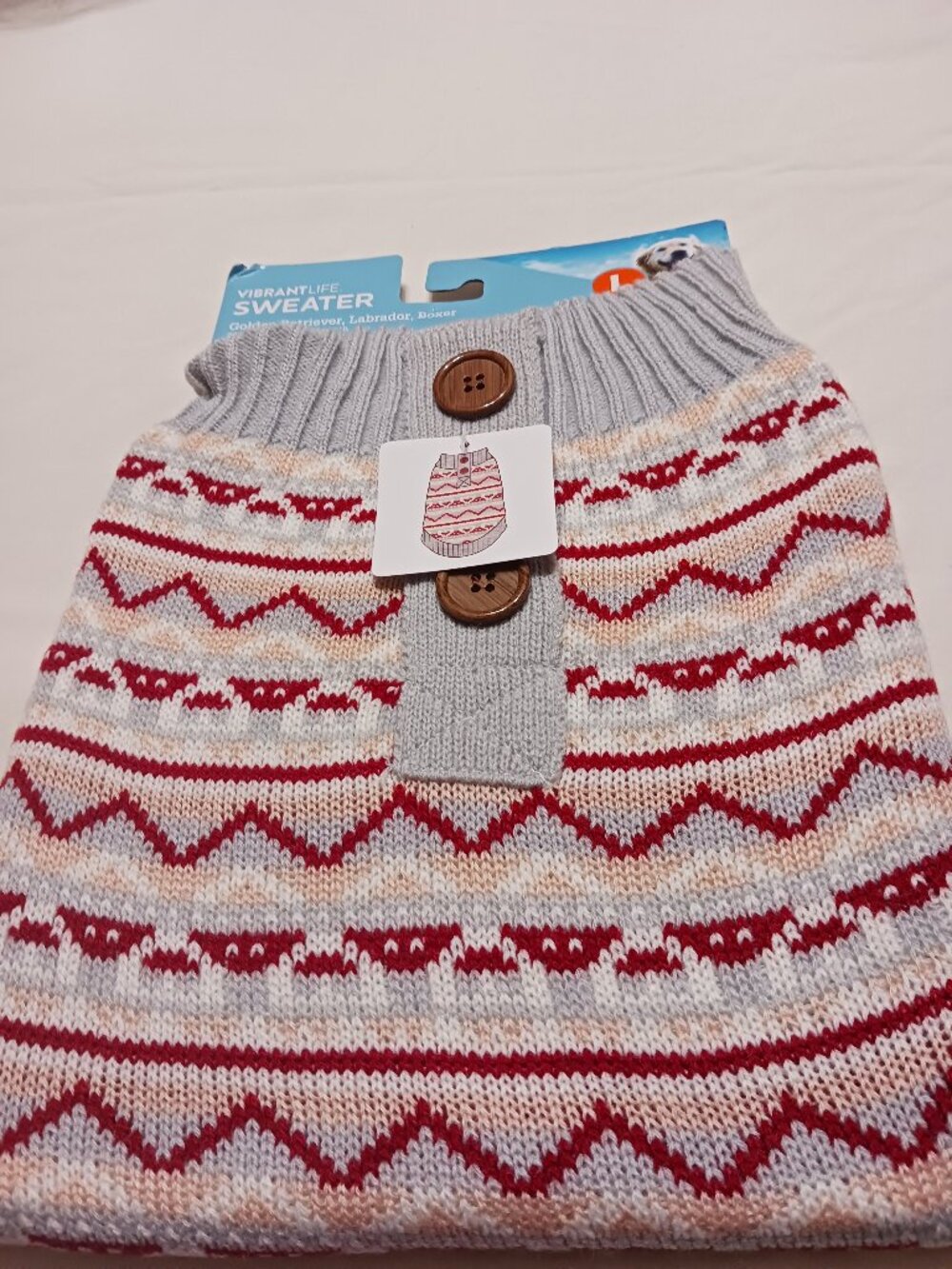 **L** Vibrant Life Dog Sweater Gray /RED 100% Acrylic